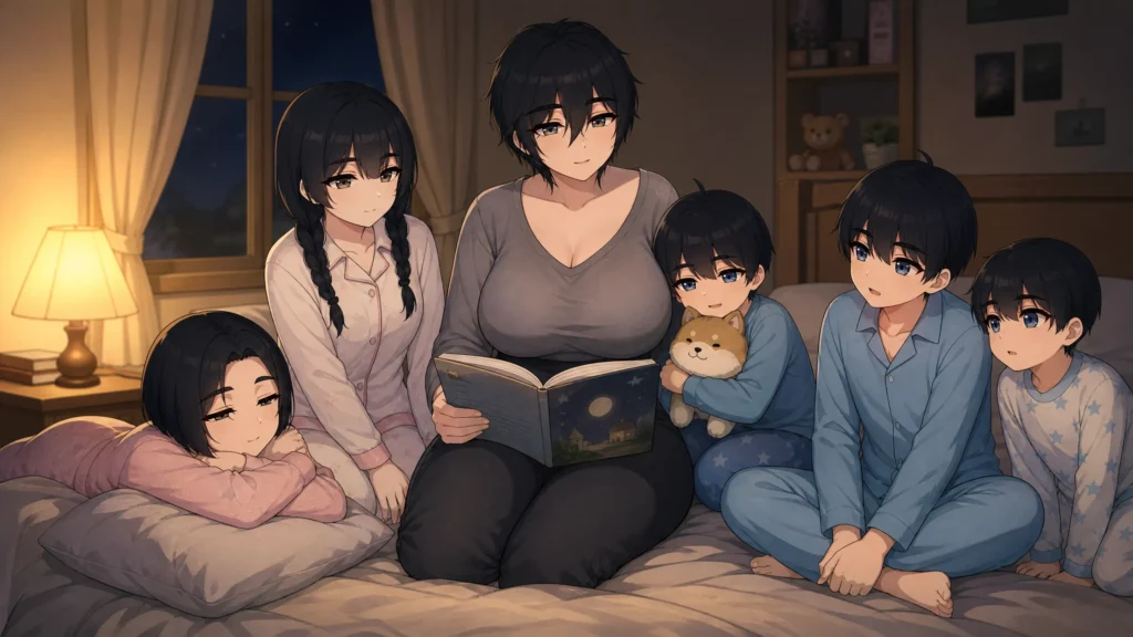 pepper0's aunt is telling the children a story.