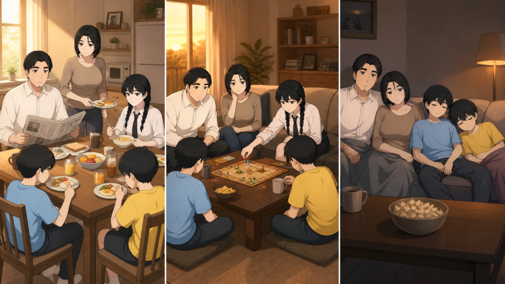Pepper0 Family Series: Complete Story and Timeline pepper0 family enjoying a meal at a table, with plates of food and drinks, creating a warm and inviting atmosphere.