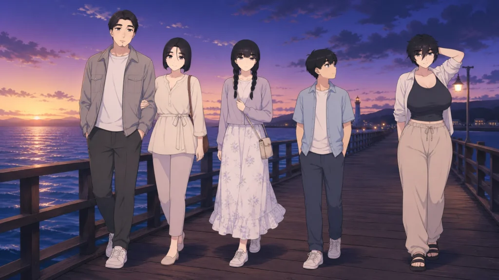 there is a bridge where a family of pepper0 is walking