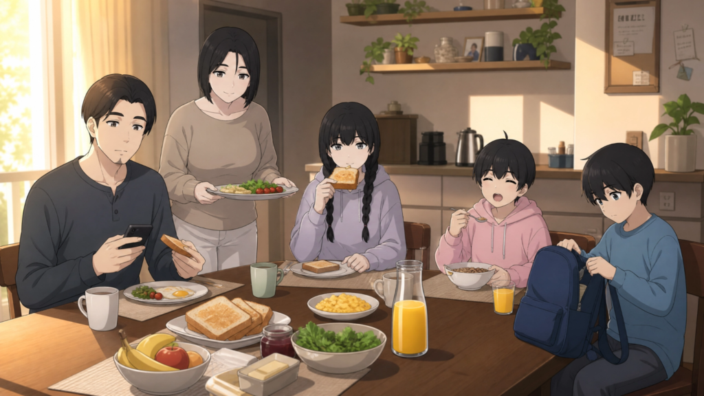 Pepper0 Family Time: Why Fans Can't Stop Talking About It A cheerful pepper0 family enjoying breakfast together at a kitchen table, with various dishes spread out before them.