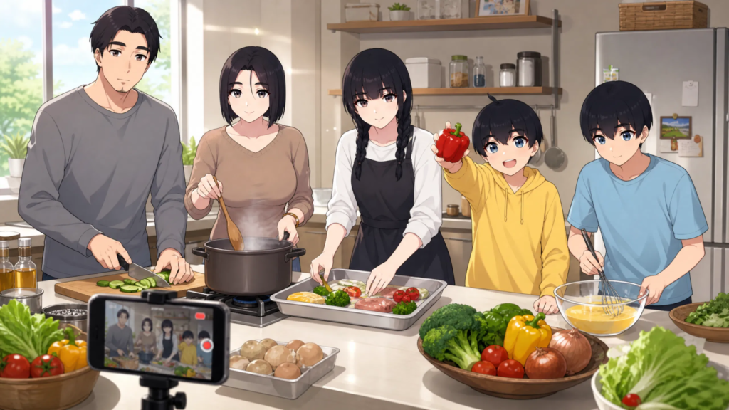 pepper0 family recorded a video of themselves while cooking