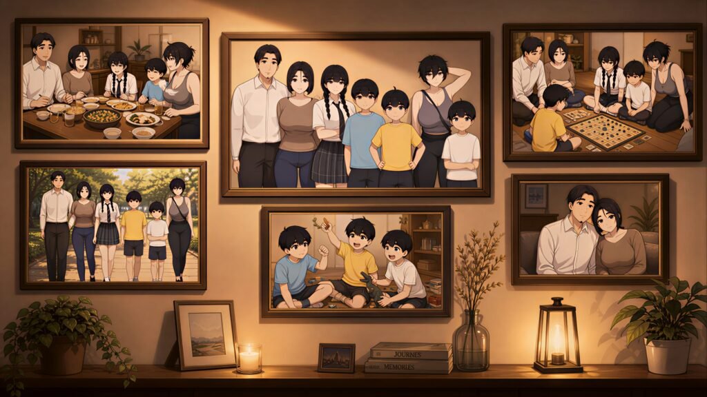 there is a wall displaying pictures of the pepper0 family