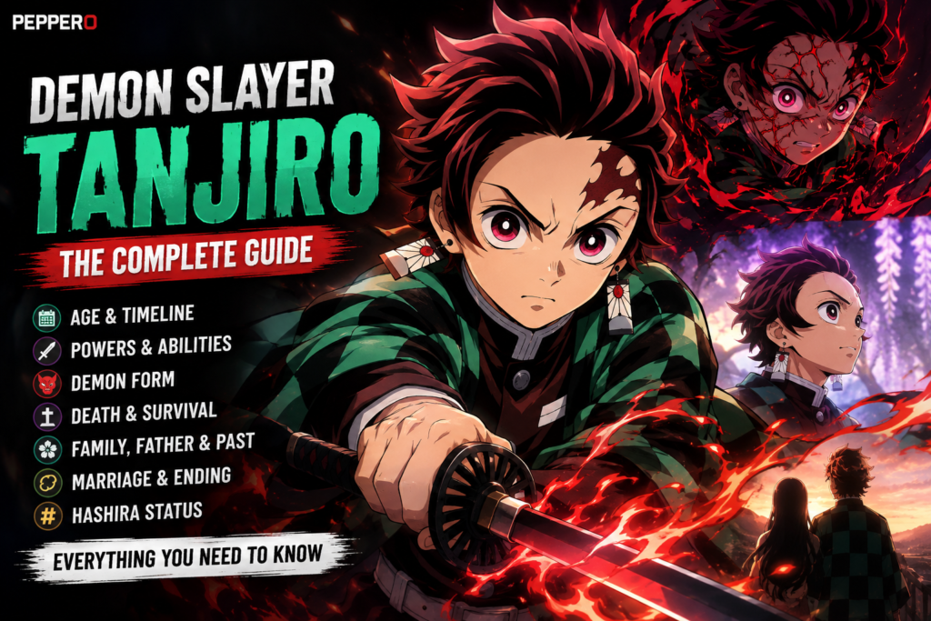 Tanjiro Kamado with his sword showcasing his powers, demon form, family, and journey in Demon Slayer