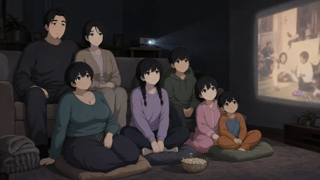 pepper0 family Watching a Home Movie Projected on the Wall, Dark Theme