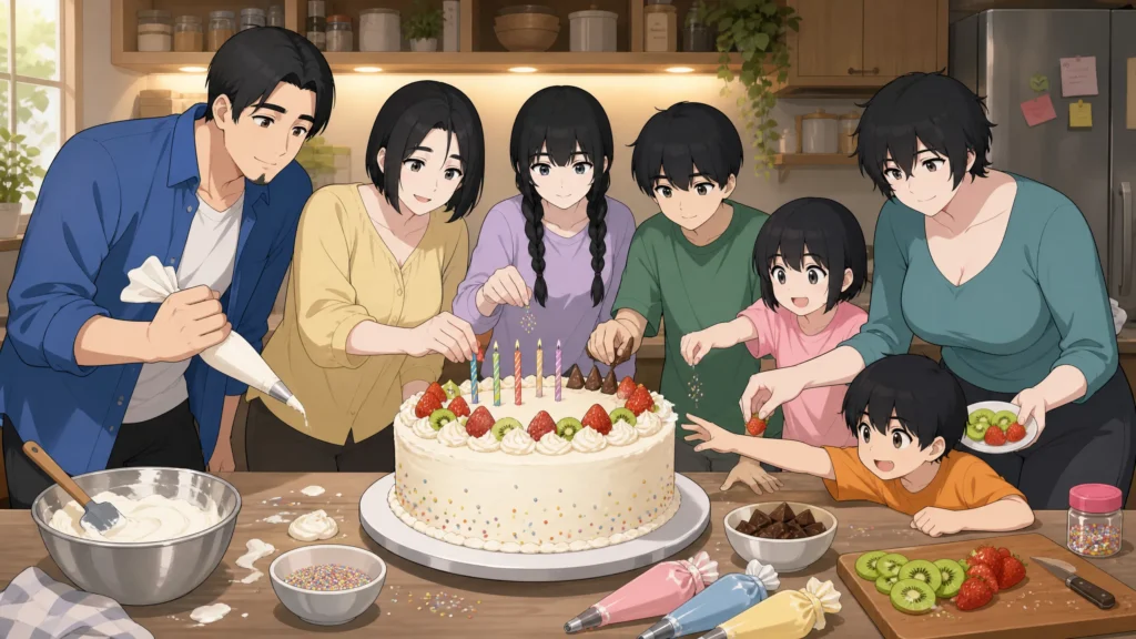 pepper0 family Decorating a Birthday Cake