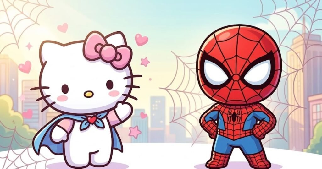 Hello Kitty and Spiderman cute crossover design
