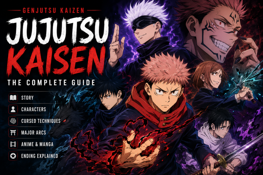 Genjutsu Kaizen: Complete Jujutsu Kaisen Guide Genjutsu Kaizen complete Jujutsu Kaisen guide featuring Yuji Itadori, Satoru Gojo and Sukuna