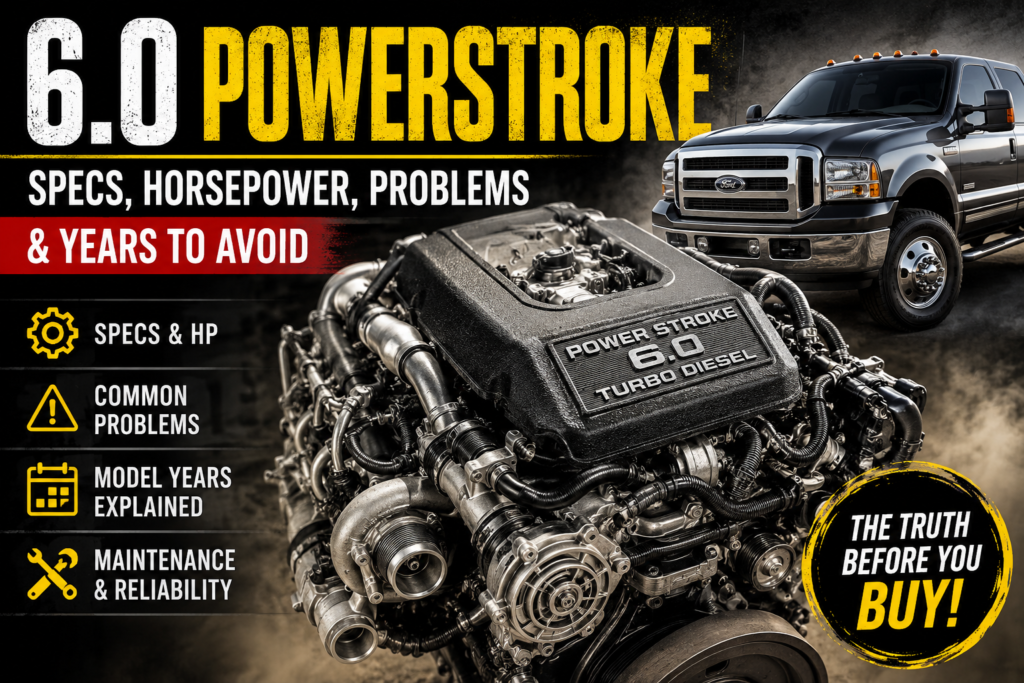 6.0 Powerstroke is a 6.0-liter turbocharged diesel V8 used in Ford Super Duty trucks from 2003 through 2007.