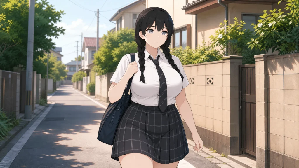 pepepr0 school girl walking in a street for goining to school