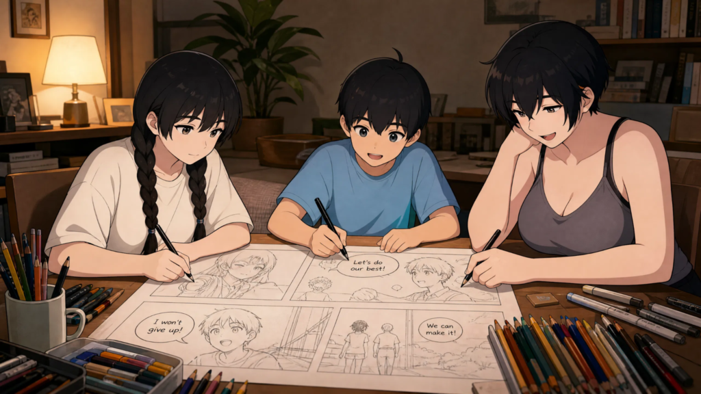 Family Time Pepper0: Meaning. Artwork and Everything Explained pepper0 mom and children's are drawing on paper