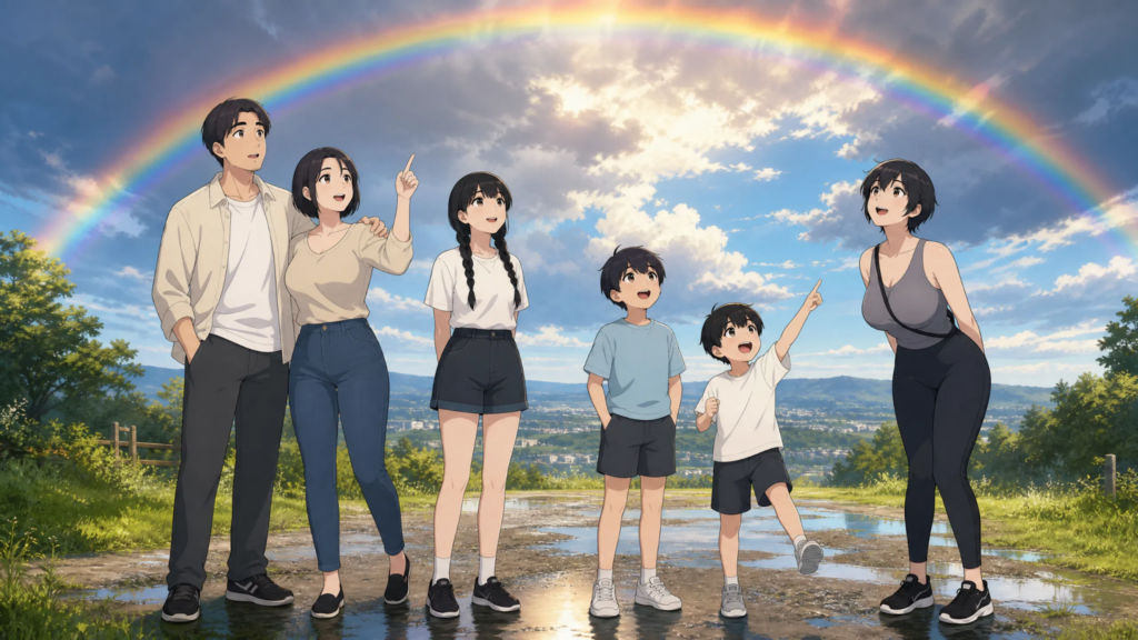 Family Time Pepper0: Meaning. Artwork and Everything Explained pepper family enjoying the rainbow