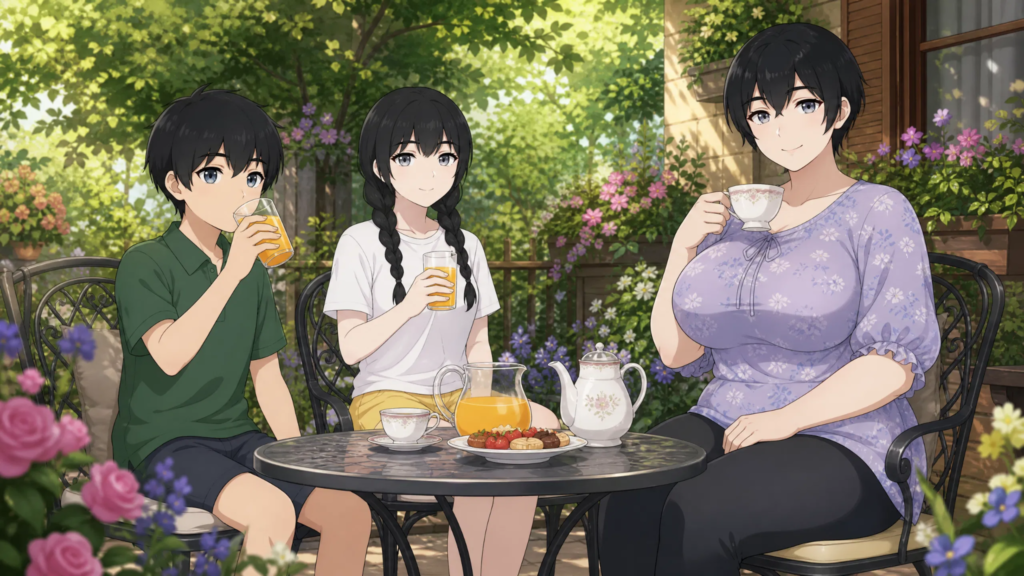 Pepper0 Universe: Characters. Story and Hidden Connections pepper0 aunt enjoying juices with pepper0 siblings