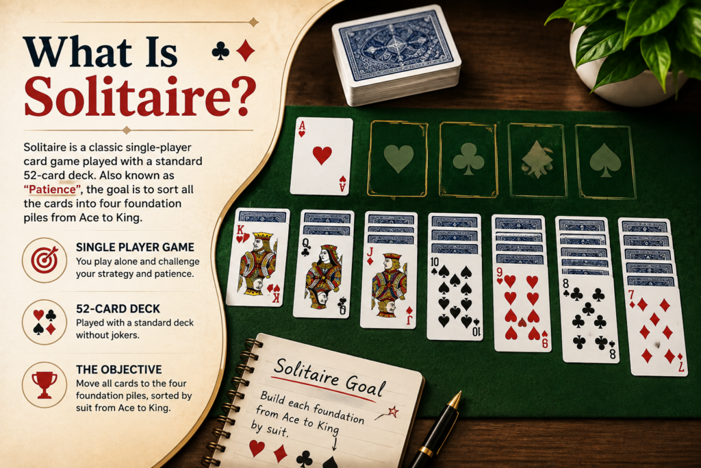 How to Play Solitaire: Complete Step-by-Step Guide How to Play Solitaire complete step-by-step guide showing the Klondike solitaire setup tableau foundation piles