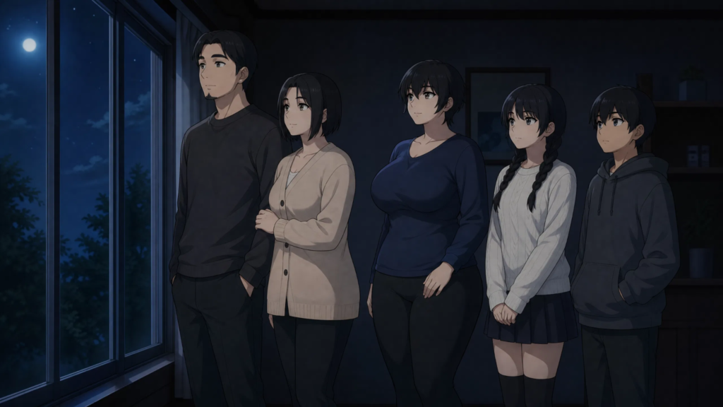 Pepper0 All Pages : Explore the Complete Art Collection pepper0 Family Looking Out a Dark Window Together