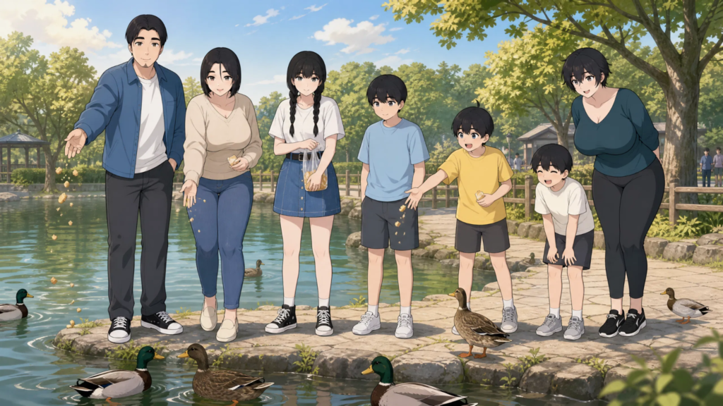 The Pepper0 Family: Characters, Stories and Artwork The pepper0 Family Feeding Ducks at a Pond