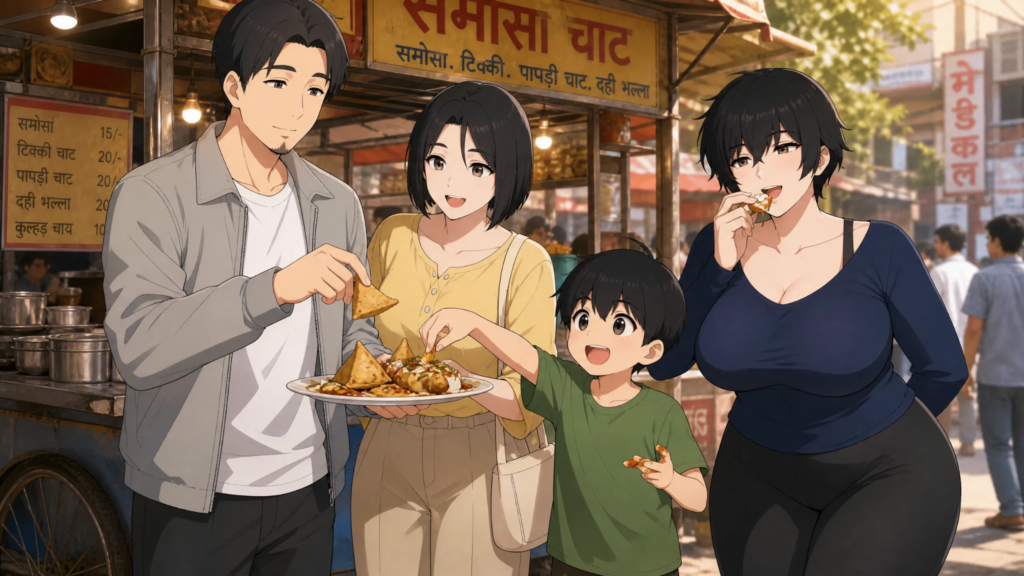 Pepper0 Family Scenes: Exploring Moments Between Characters pepper0 Family Sharing a Single Plate of Street Food