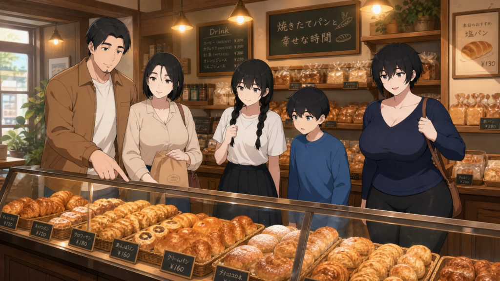 Pepper0 Family Scenes: Exploring Moments Between Characters pepper0 Family visiting Together at a Small Local Bakery