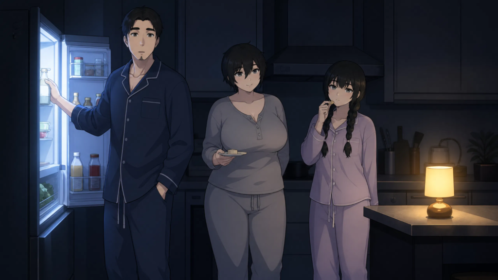 peppe0 family Standing in the Kitchen at Midnight for a Snack
