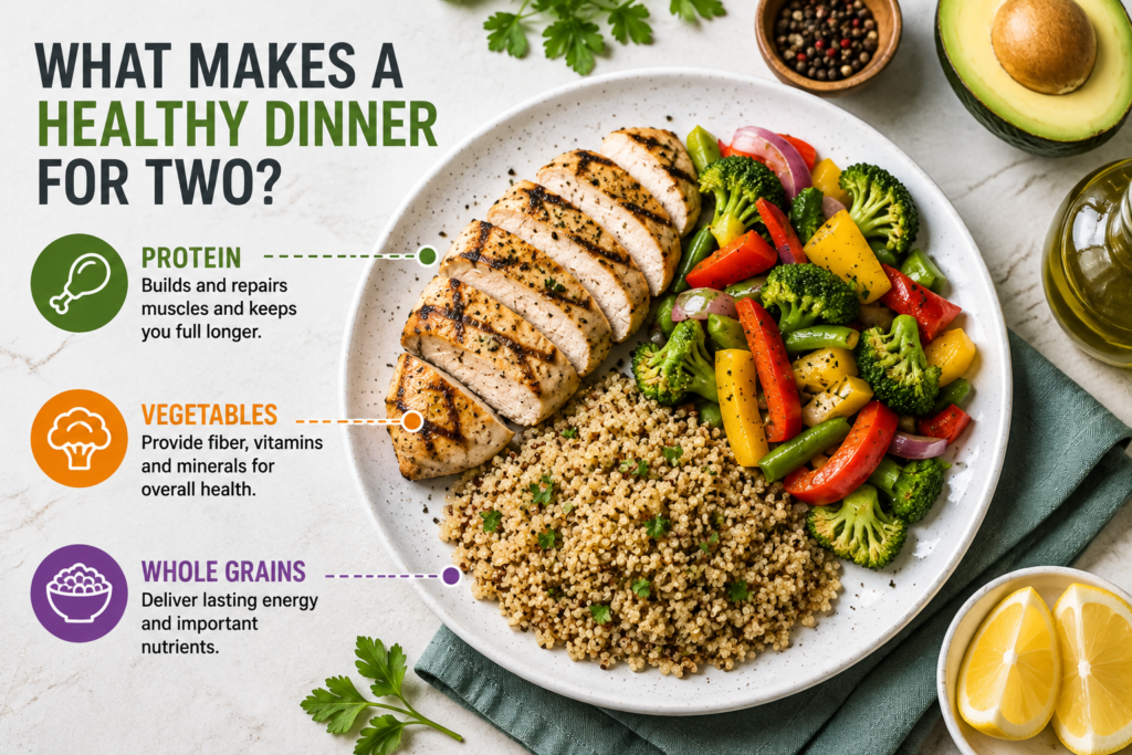 15 Healthy Dinner Recipes for Two | Easy Weeknight Meals Healthy Dinner Recipes for Two with grilled chicken, vegetables, and quinoa